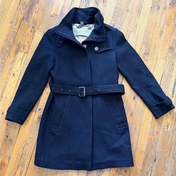 Burberry Brit Black Belted Wool Trench Coat Women’s Sz US10 - Picture 1 of 9